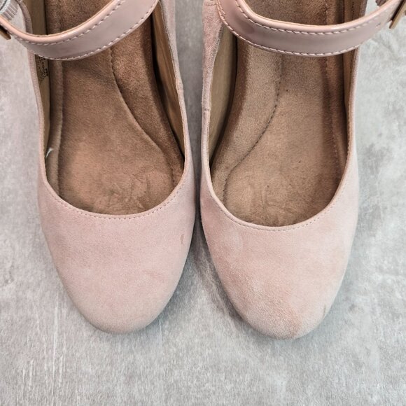 Memory Foam Maryjane Pumps Sz 8 Light Pink Suede Block Heel Comfort Dressy Shoes - Picture 3 of 12